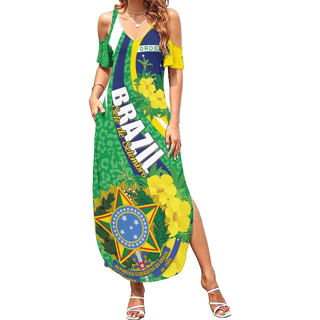 Brazil Sete de Setembro Family Matching Summer Maxi Dress and Hawaiian Shirt Flor De Ip Amarel Leopard Pattern - Wonder Print Shop