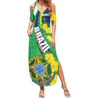 Brazil Sete de Setembro Family Matching Summer Maxi Dress and Hawaiian Shirt Flor De Ip Amarel Leopard Pattern - Wonder Print Shop