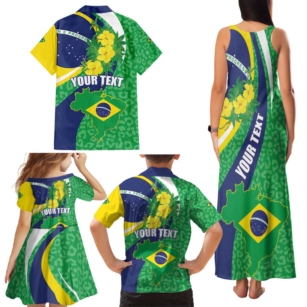 Brazil Sete de Setembro Family Matching Tank Maxi Dress and Hawaiian Shirt Flor De Ip Amarel Leopard Pattern - Wonder Print Shop