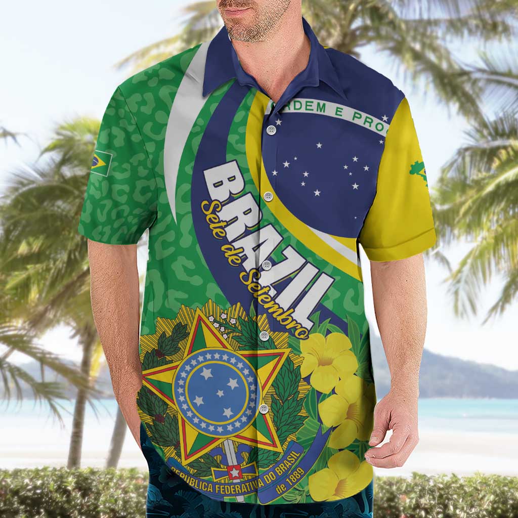 Brazil Sete de Setembro Hawaiian Shirt Flor De Ip Amarel Leopard Pattern - Wonder Print Shop