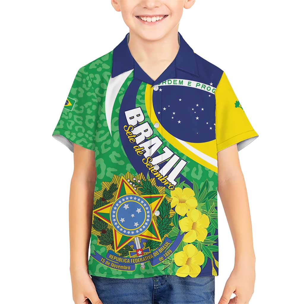 Brazil Sete de Setembro Kid Hawaiian Shirt Flor De Ip Amarel Leopard Pattern - Wonder Print Shop