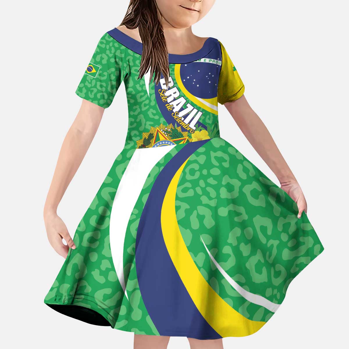 Brazil Sete de Setembro Kid Short Sleeve Dress Flor De Ip Amarel Leopard Pattern - Wonder Print Shop