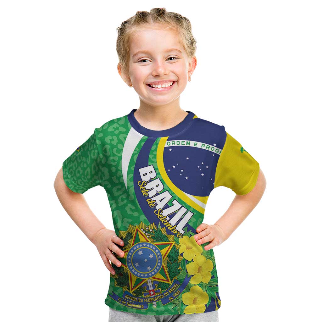 Brazil Sete de Setembro Kid T Shirt Flor De Ip Amarel Leopard Pattern - Wonder Print Shop