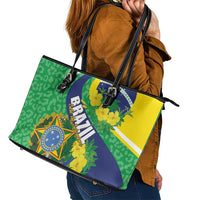 Brazil Sete de Setembro Leather Tote Bag Flor De Ip Amarel Leopard Pattern - Wonder Print Shop