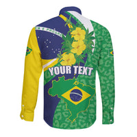 Brazil Sete de Setembro Long Sleeve Button Shirt Flor De Ip Amarel Leopard Pattern - Wonder Print Shop