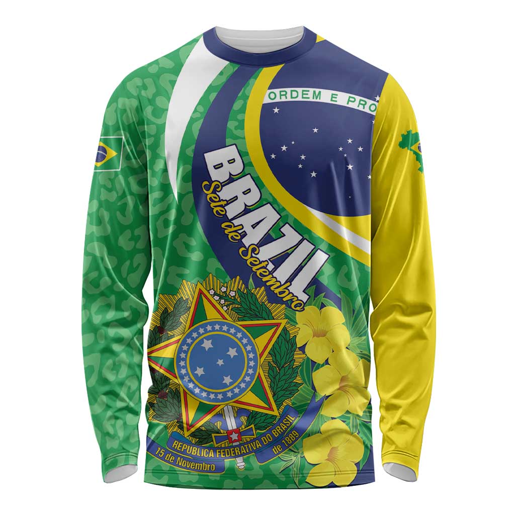 Brazil Sete de Setembro Long Sleeve Shirt Flor De Ip Amarel Leopard Pattern - Wonder Print Shop