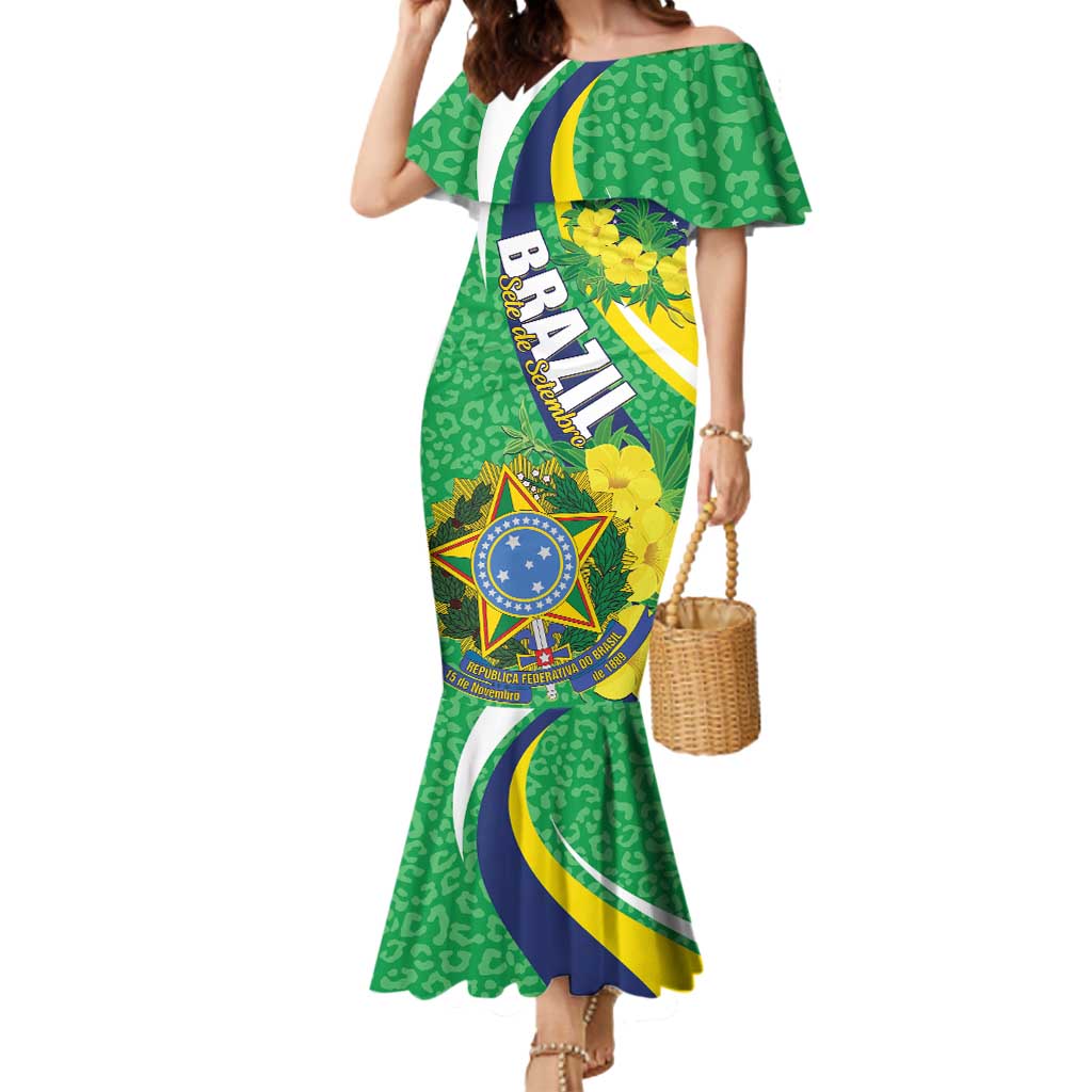 Brazil Sete de Setembro Mermaid Dress Flor De Ip Amarel Leopard Pattern - Wonder Print Shop