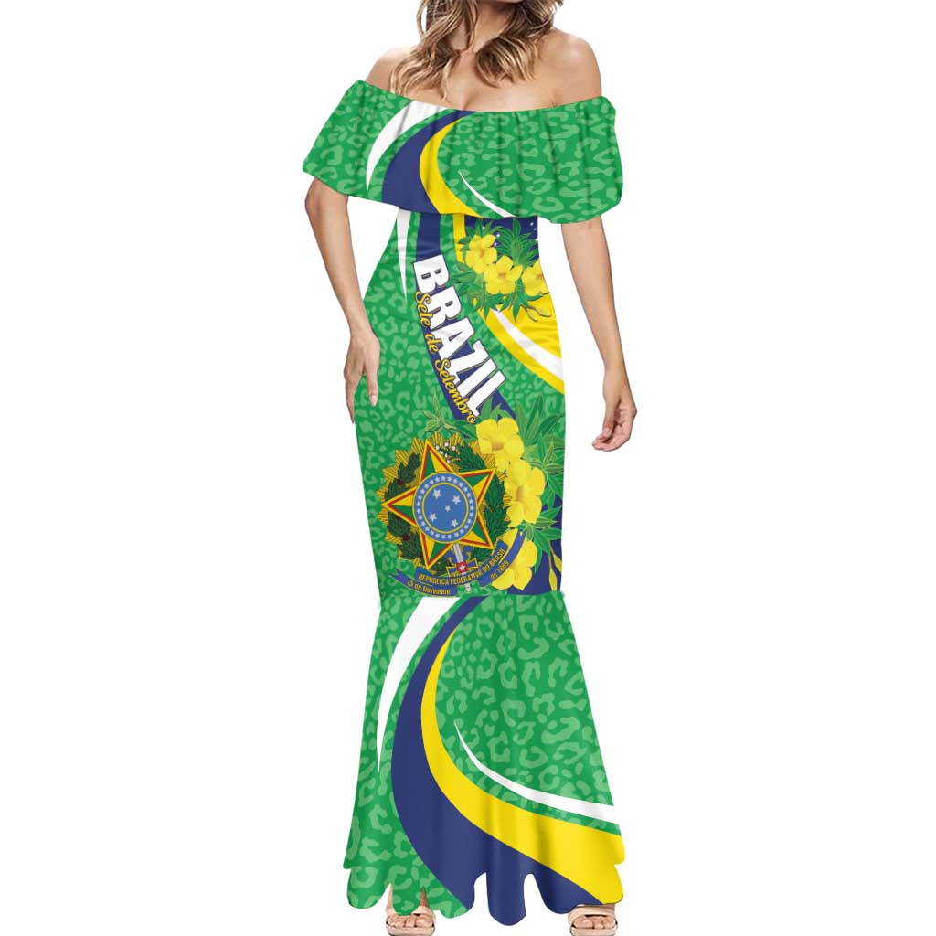 Brazil Sete de Setembro Mermaid Dress Flor De Ip Amarel Leopard Pattern - Wonder Print Shop
