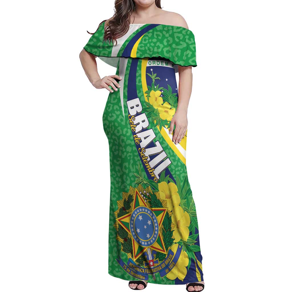 Brazil Sete de Setembro Off Shoulder Maxi Dress Flor De Ip Amarel Leopard Pattern - Wonder Print Shop