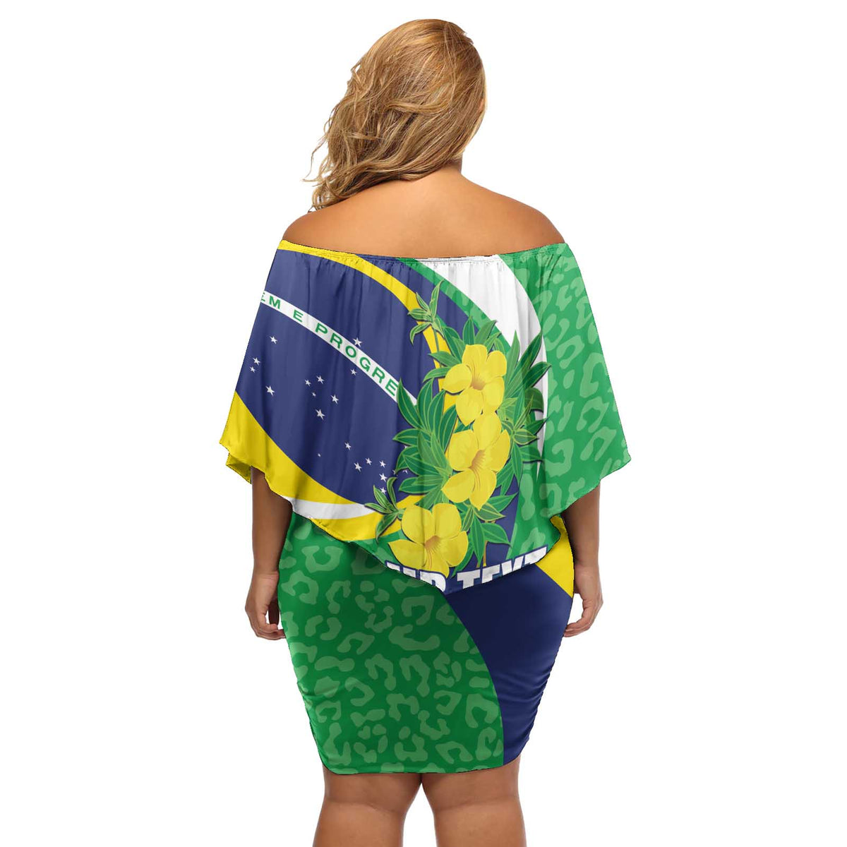 Brazil Sete de Setembro Off Shoulder Short Dress Flor De Ip Amarel Leopard Pattern - Wonder Print Shop