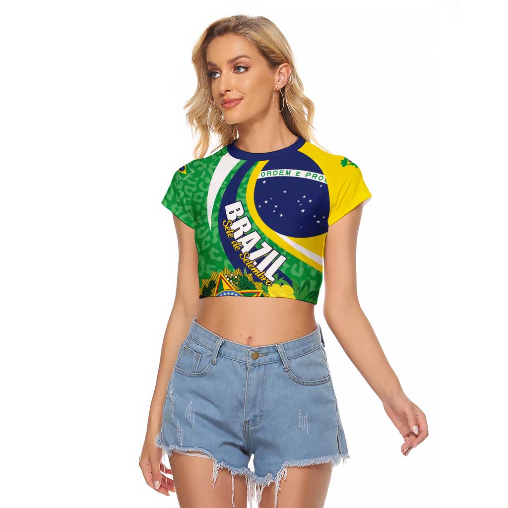 Brazil Sete de Setembro Raglan Cropped T Shirt Flor De Ip Amarel Leopard Pattern - Wonder Print Shop