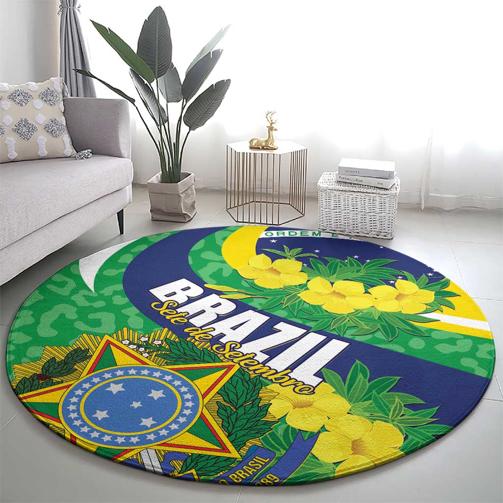 Brazil Sete de Setembro Round Carpet Flor De Ipê Amarel Leopard Pattern