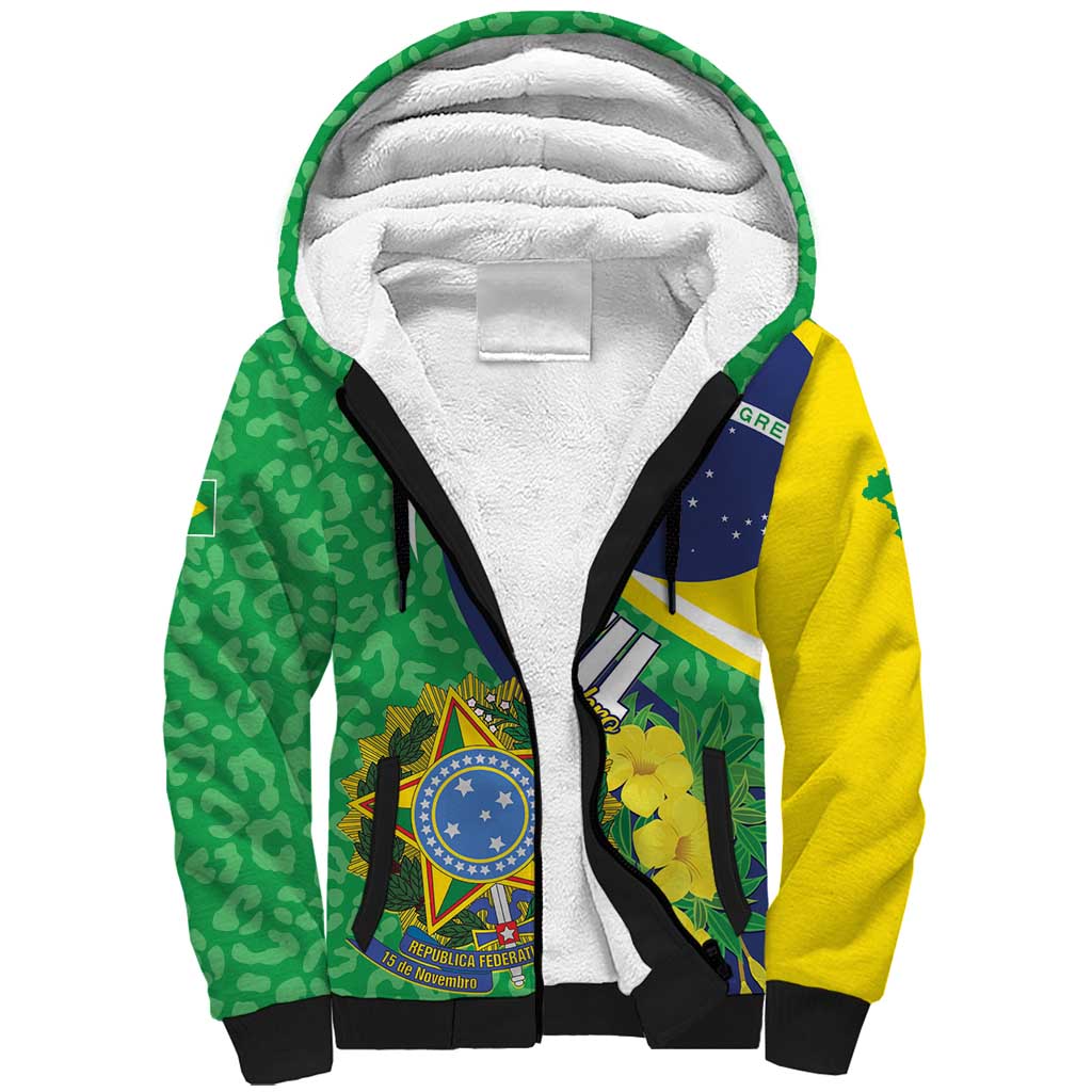 Brazil Sete de Setembro Sherpa Hoodie Flor De Ip Amarel Leopard Pattern - Wonder Print Shop