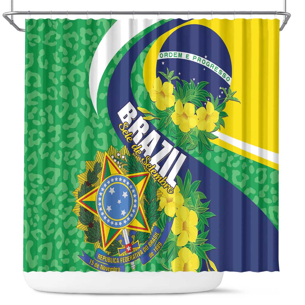 Brazil Sete de Setembro Shower Curtain Flor De Ipê Amarel Leopard Pattern