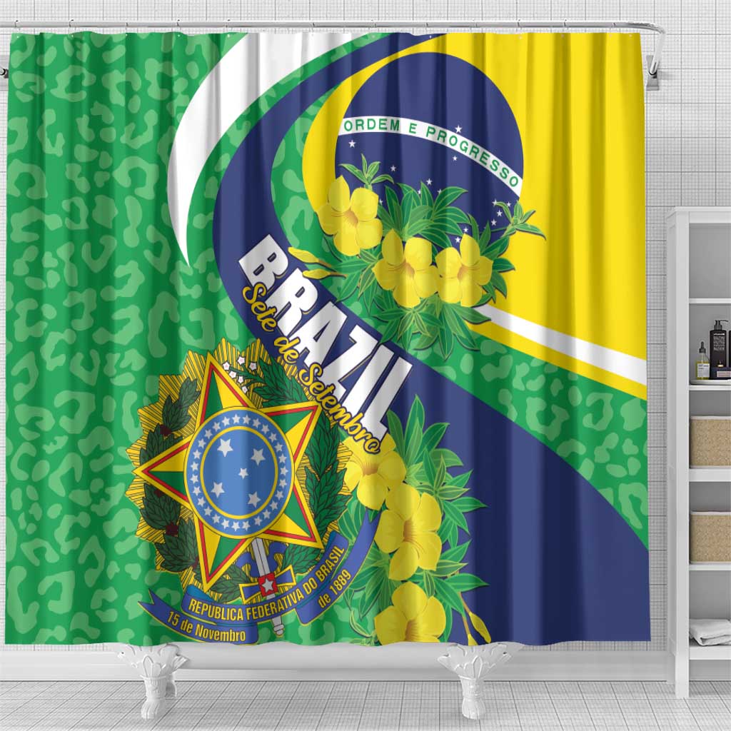 Brazil Sete de Setembro Shower Curtain Flor De Ipê Amarel Leopard Pattern