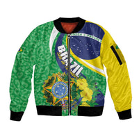 Brazil Sete de Setembro Sleeve Zip Bomber Jacket Flor De Ip Amarel Leopard Pattern - Wonder Print Shop