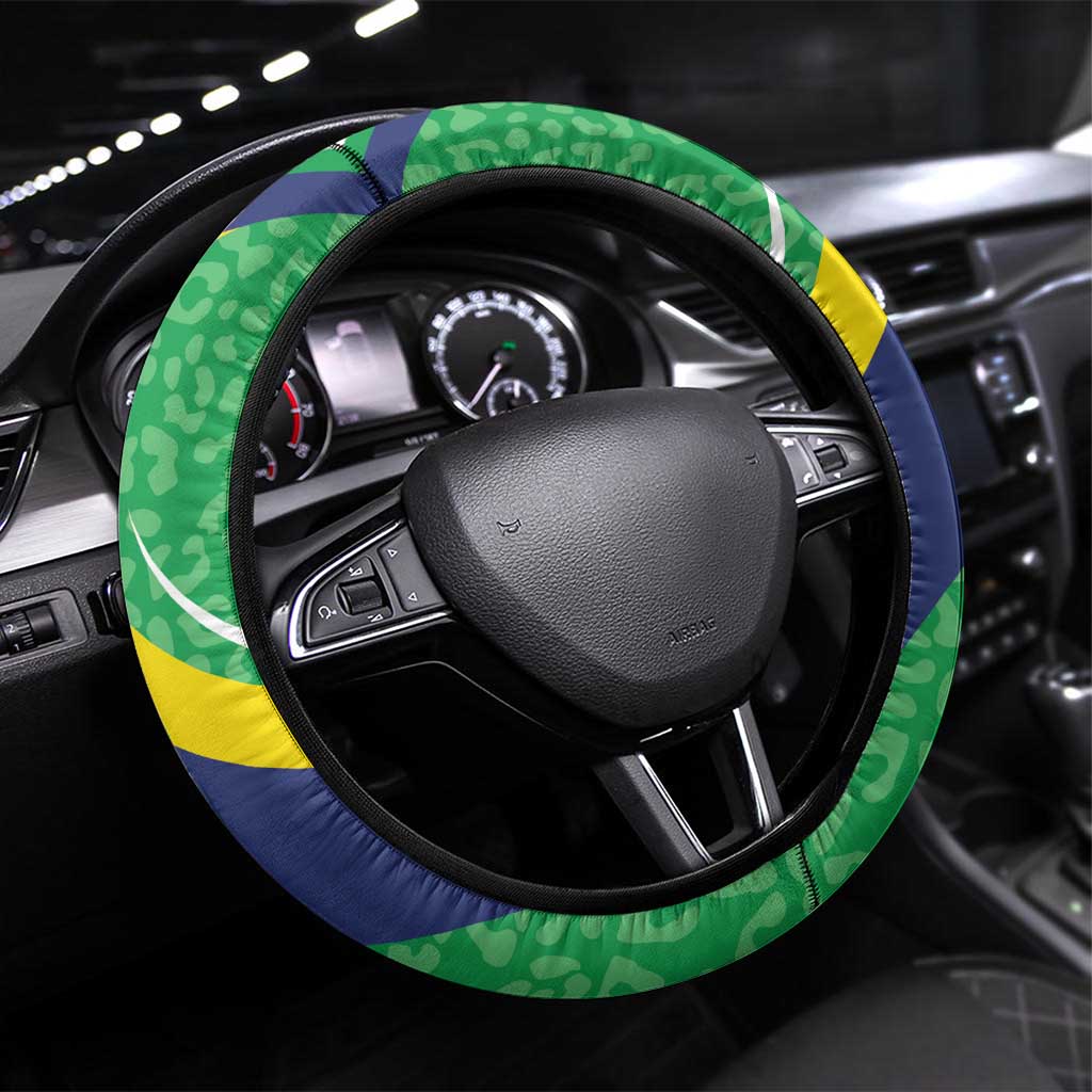 Brazil Sete de Setembro Steering Wheel Cover Flor De Ip Amarel Leopard Pattern - Wonder Print Shop