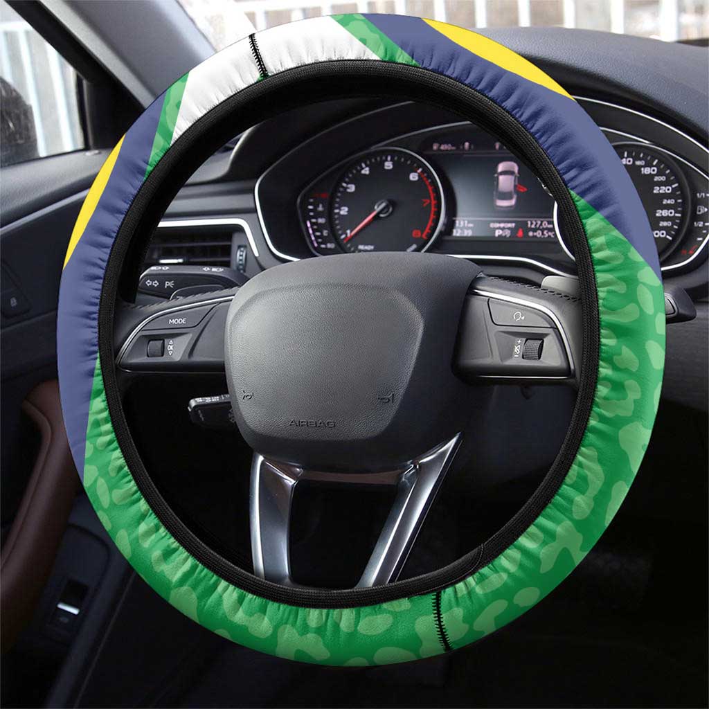 Brazil Sete de Setembro Steering Wheel Cover Flor De Ip Amarel Leopard Pattern - Wonder Print Shop