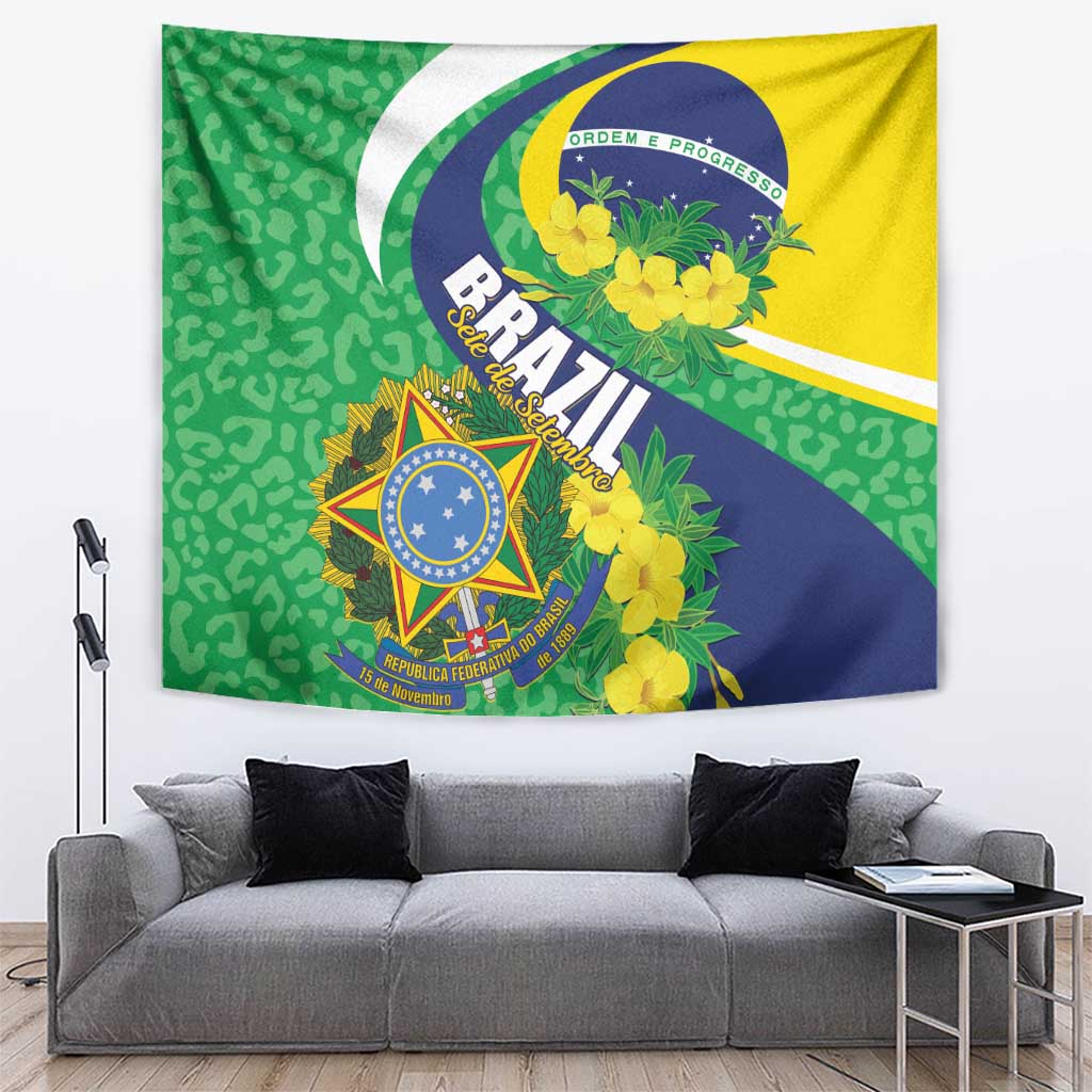 Brazil Sete de Setembro Tapestry Flor De Ip Amarel Leopard Pattern - Wonder Print Shop