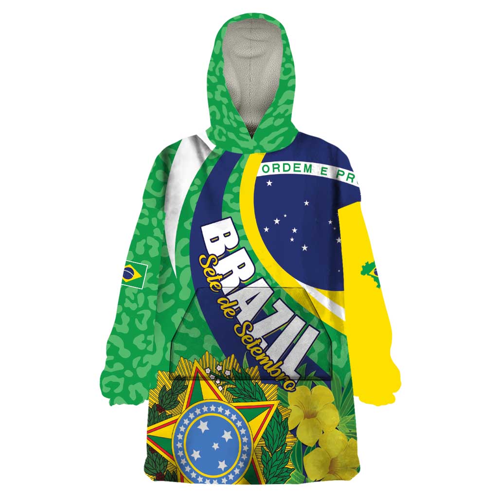 Brazil Sete de Setembro Wearable Blanket Hoodie Flor De Ip Amarel Leopard Pattern - Wonder Print Shop