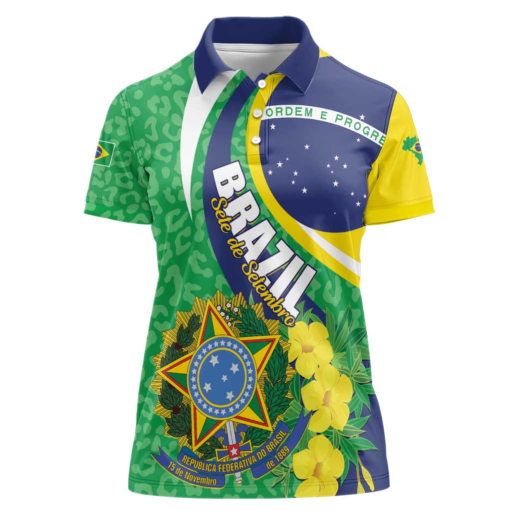 Brazil Sete de Setembro Women Polo Shirt Flor De Ip Amarel Leopard Pattern - Wonder Print Shop
