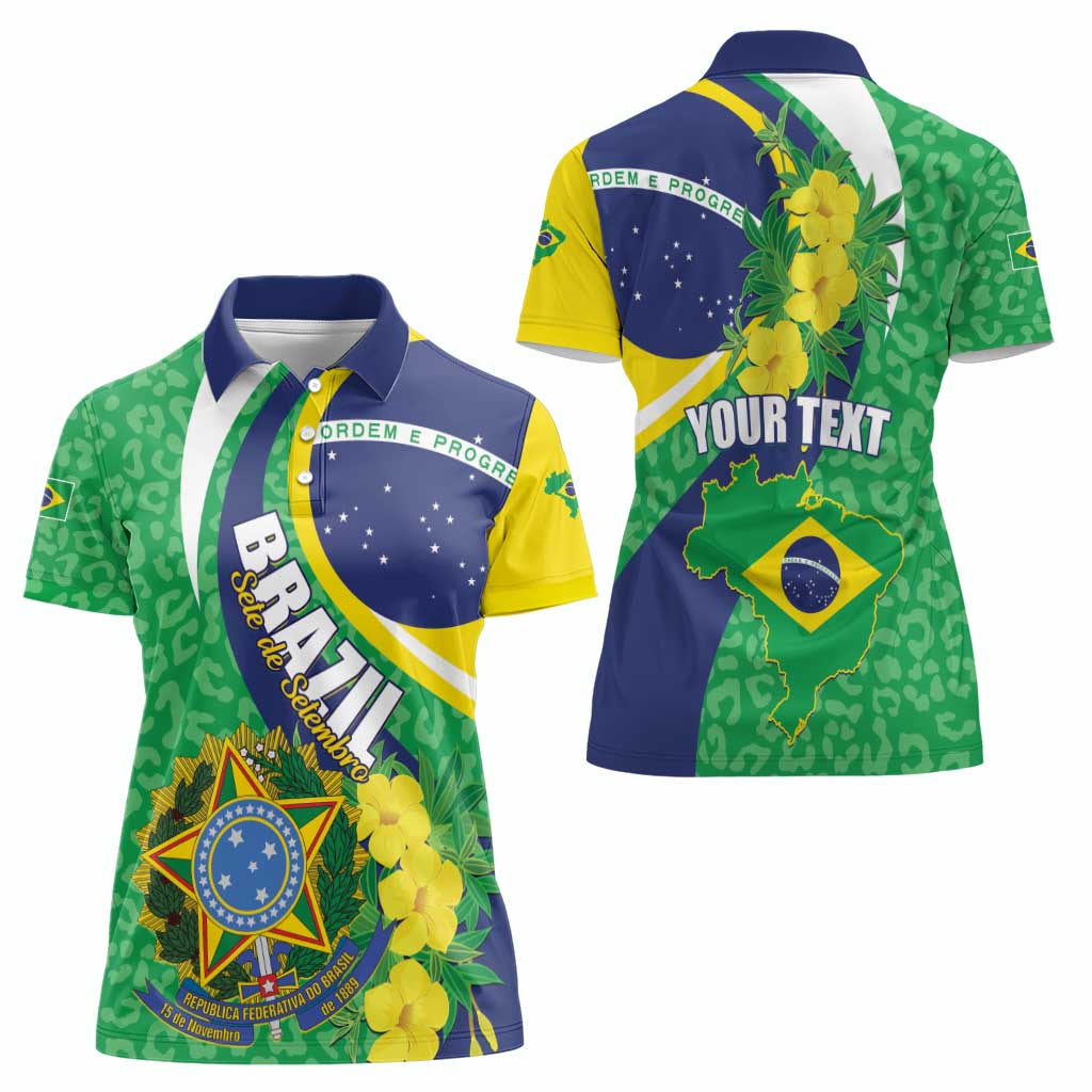Brazil Sete de Setembro Women Polo Shirt Flor De Ip Amarel Leopard Pattern - Wonder Print Shop