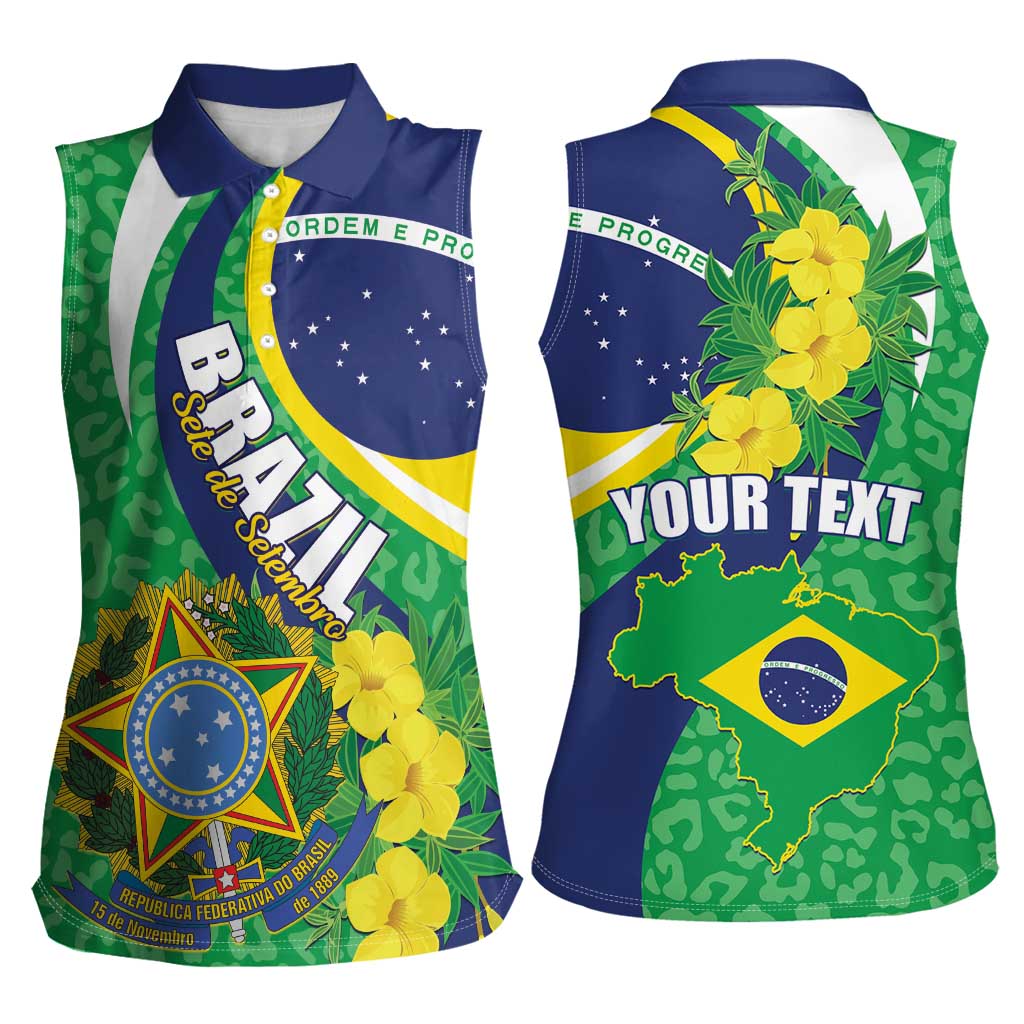 Brazil Sete de Setembro Women Sleeveless Polo Shirt Flor De Ip Amarel Leopard Pattern - Wonder Print Shop