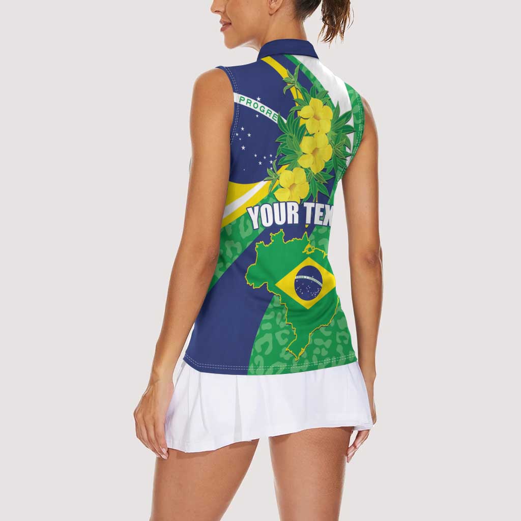 Brazil Sete de Setembro Women Sleeveless Polo Shirt Flor De Ip Amarel Leopard Pattern - Wonder Print Shop