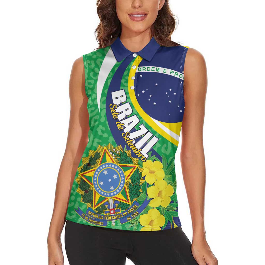 Brazil Sete de Setembro Women Sleeveless Polo Shirt Flor De Ip Amarel Leopard Pattern - Wonder Print Shop