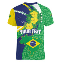 Brazil Sete de Setembro Women V-Neck T-Shirt Flor De Ip Amarel Leopard Pattern - Wonder Print Shop