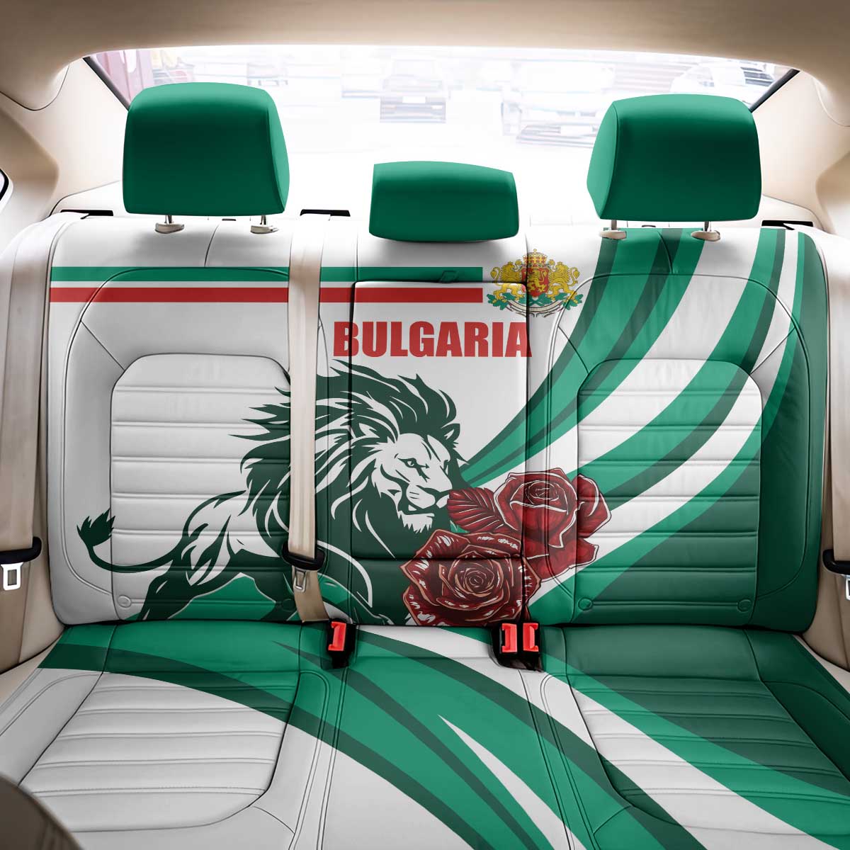 Bulgaria Back Car Seat Cover Coat of Arms Lion with Roses - Wonder Print Shop