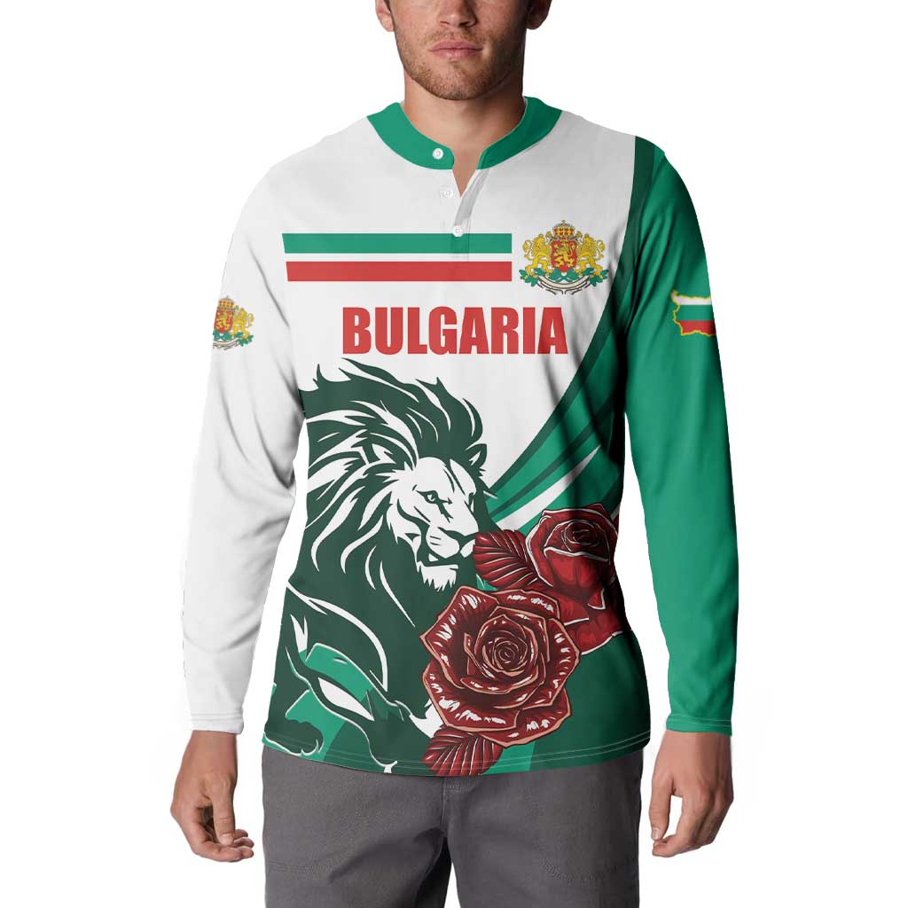 Bulgaria Button Sweatshirt Coat of Arms Lion with Roses - Wonder Print Shop