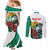 Bulgaria Couples Matching Mermaid Dress and Long Sleeve Button Shirt Coat of Arms Lion with Roses