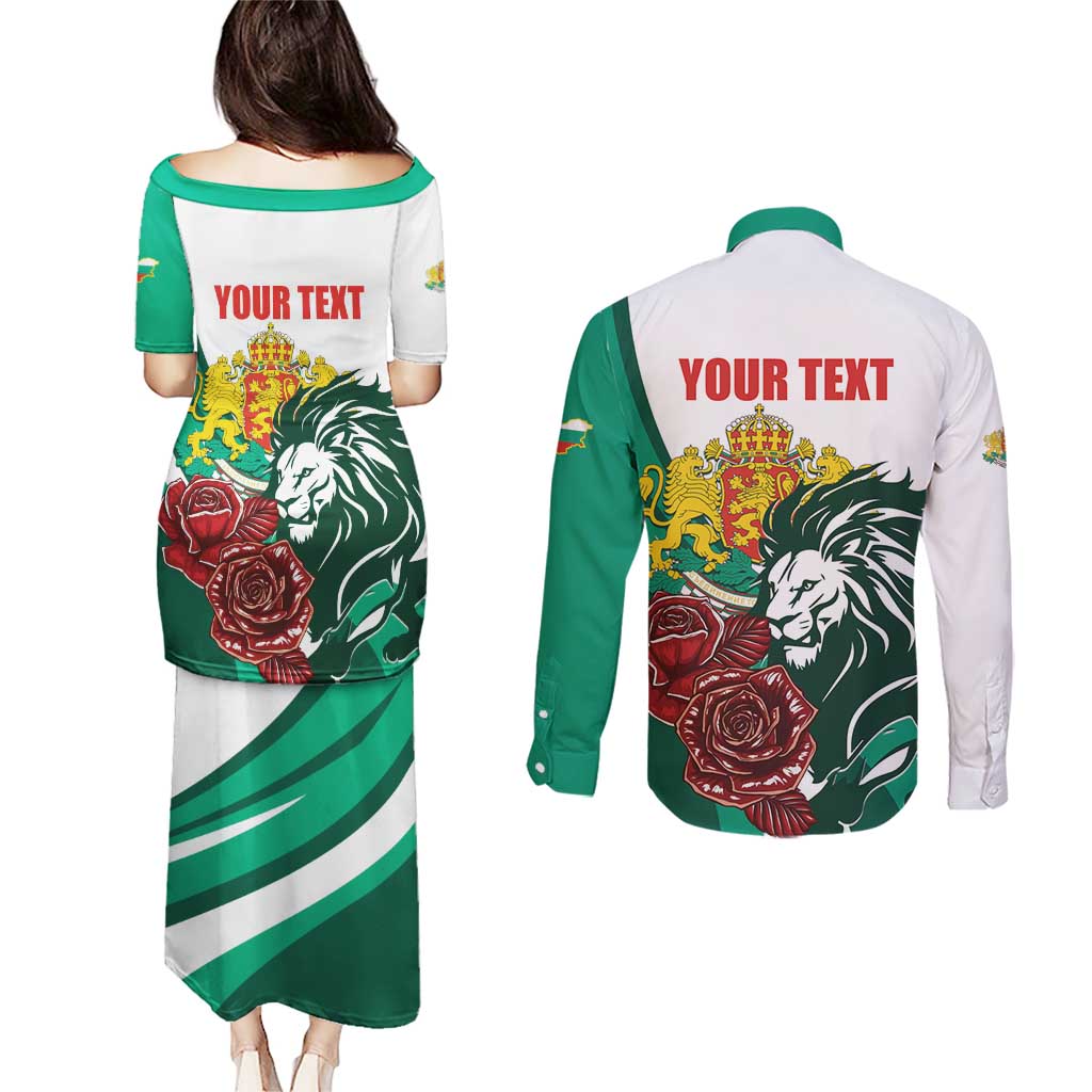 Bulgaria Couples Matching Puletasi and Long Sleeve Button Shirt Coat of Arms Lion with Roses - Wonder Print Shop