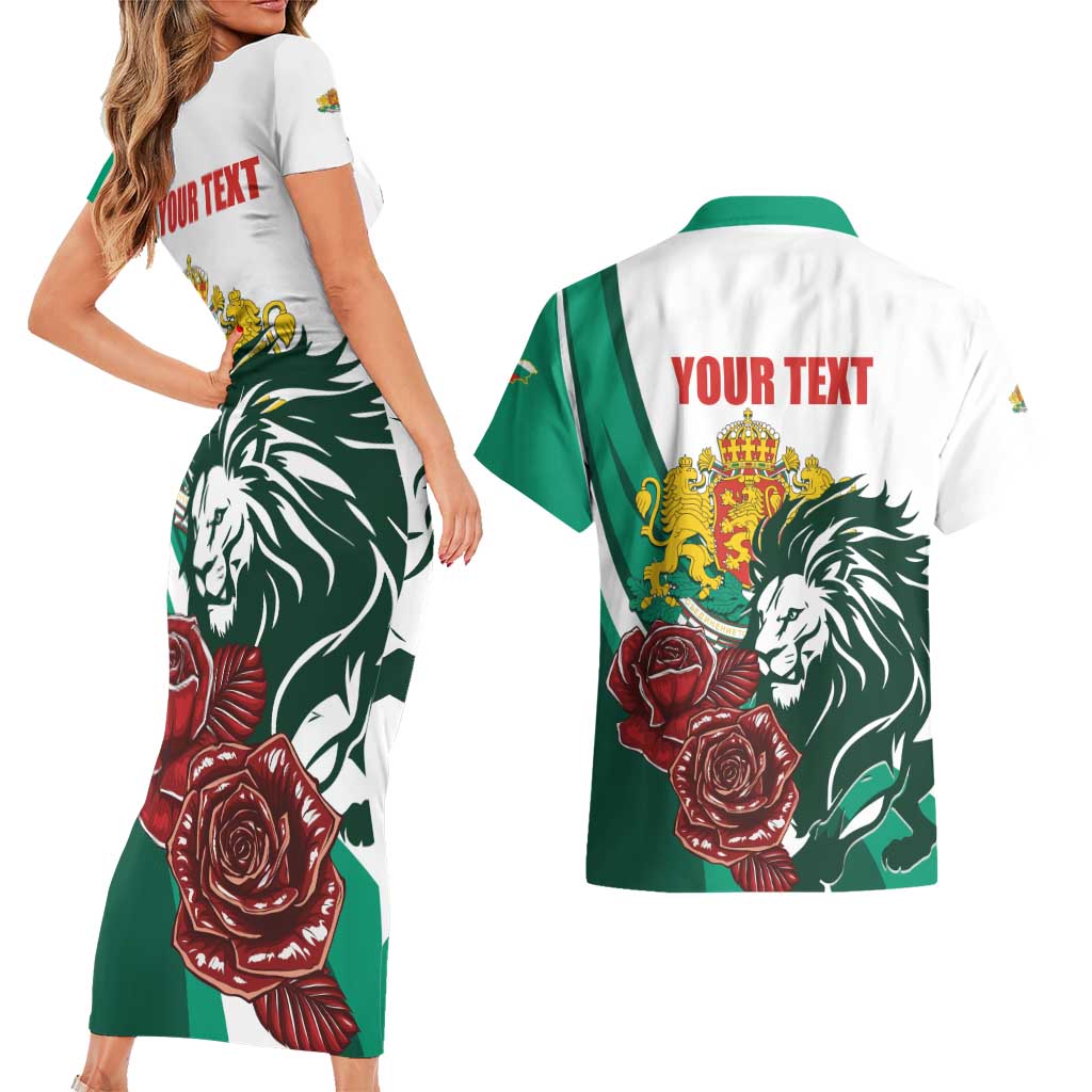 Bulgaria Couples Matching Short Sleeve Bodycon Dress and Hawaiian Shirt Coat of Arms Lion with Roses - Wonder Print Shop
