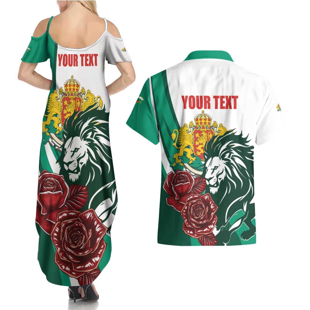 Bulgaria Couples Matching Summer Maxi Dress and Hawaiian Shirt Coat of Arms Lion with Roses - Wonder Print Shop