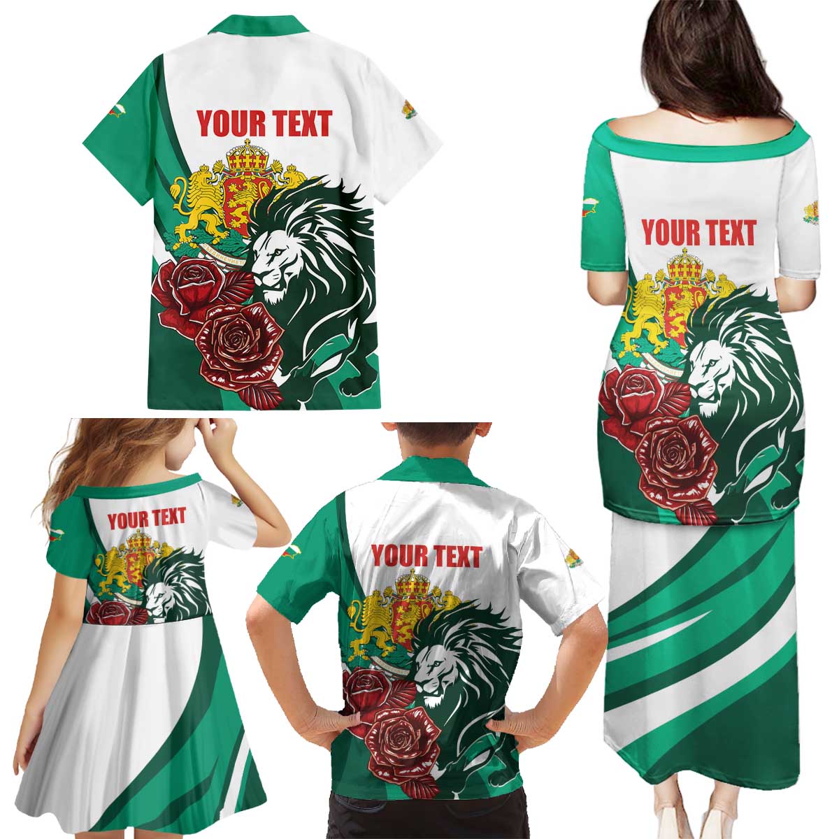 Bulgaria Family Matching Puletasi and Hawaiian Shirt Coat of Arms Lion with Roses - Wonder Print Shop