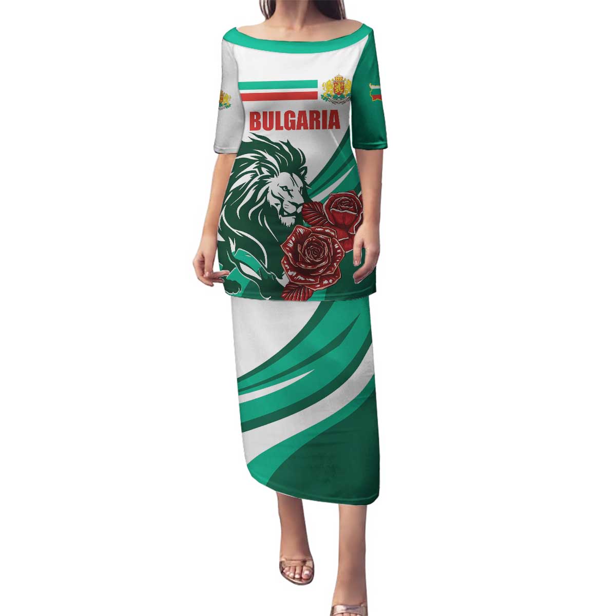 Bulgaria Family Matching Puletasi and Hawaiian Shirt Coat of Arms Lion with Roses - Wonder Print Shop