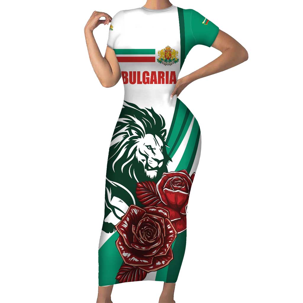 Bulgaria Family Matching Short Sleeve Bodycon Dress and Hawaiian Shirt Coat of Arms Lion with Roses - Wonder Print Shop