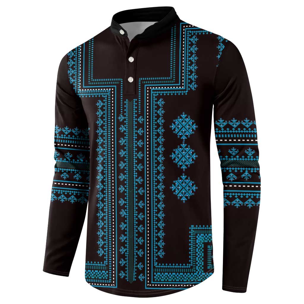 Bulgaria Traditional Pattern Blue Button Sweatshirt Balkan Culture - Wonder Print Shop