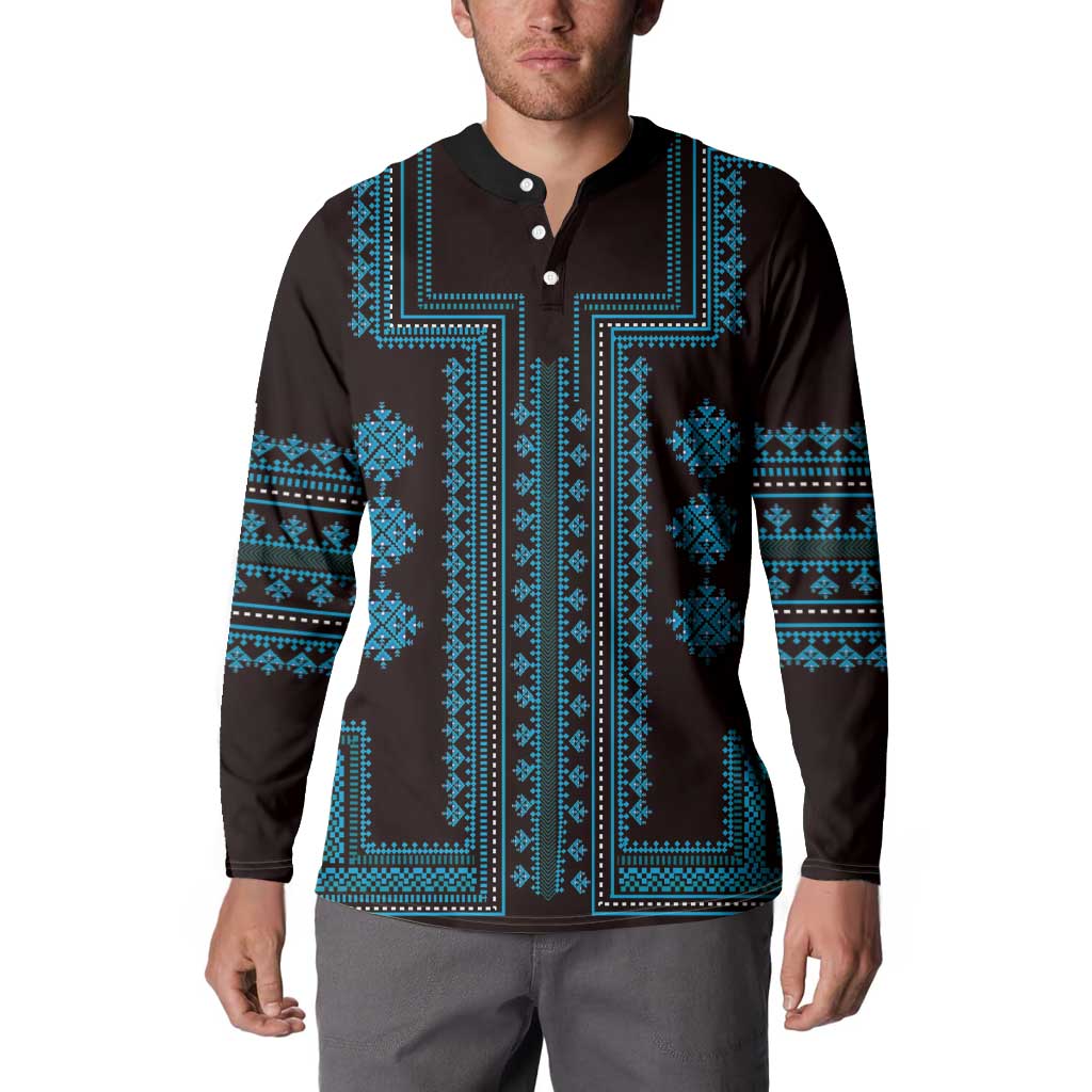 Bulgaria Traditional Pattern Blue Button Sweatshirt Balkan Culture - Wonder Print Shop