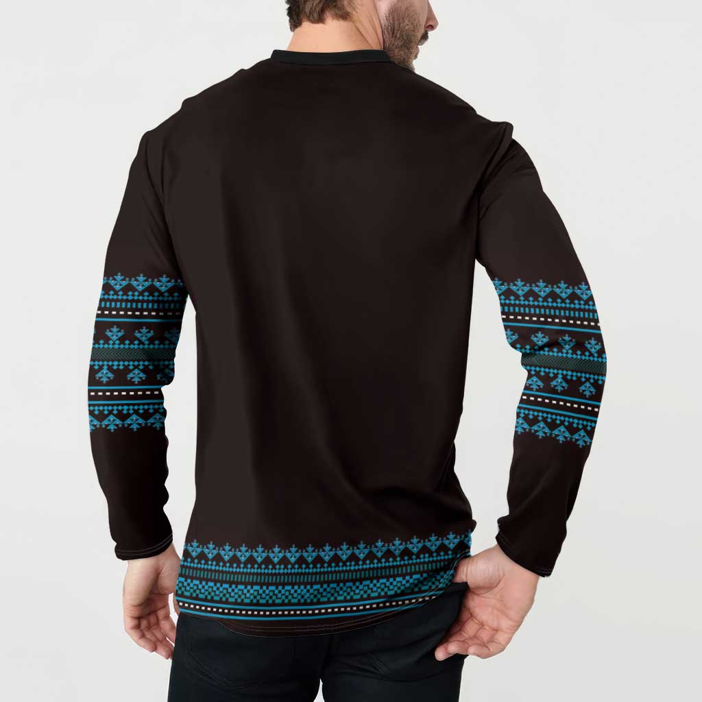 Bulgaria Traditional Pattern Blue Button Sweatshirt Balkan Culture - Wonder Print Shop
