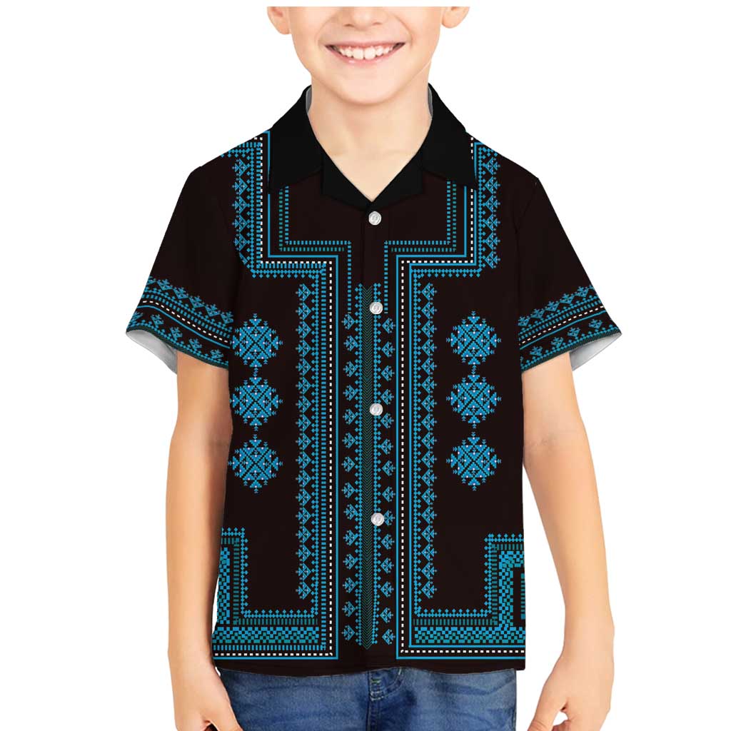 Bulgaria Traditional Pattern Blue Family Matching Mermaid Dress and Hawaiian Shirt Balkan Culture - Wonder Print Shop