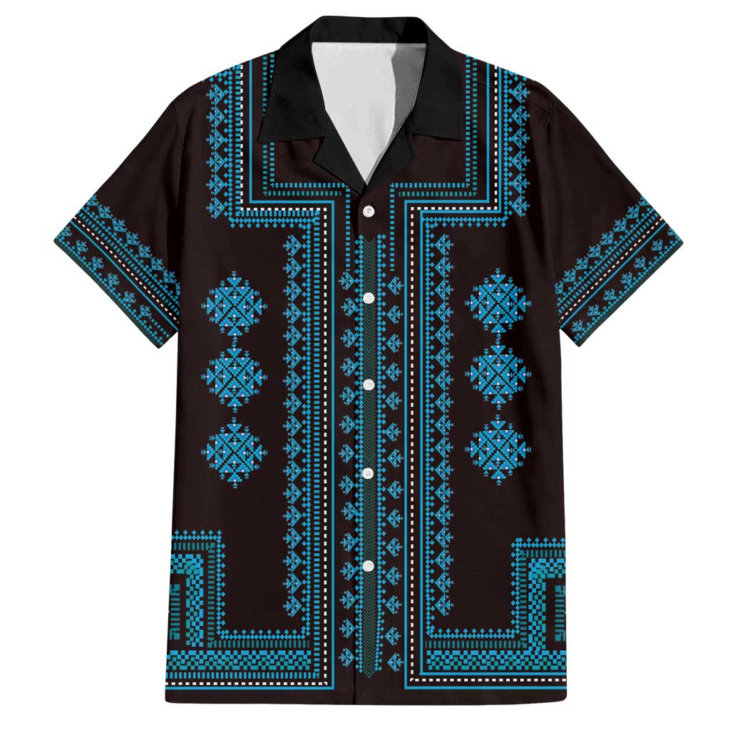 Bulgaria Traditional Pattern Blue Family Matching Off Shoulder Maxi Dress and Hawaiian Shirt Balkan Culture - Wonder Print Shop