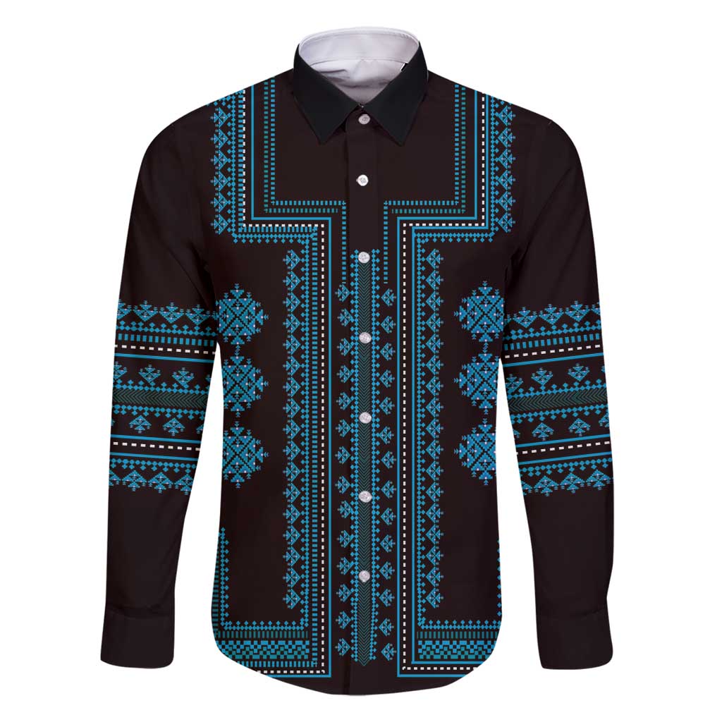 Bulgaria Traditional Pattern Blue Family Matching Off Shoulder Maxi Dress and Hawaiian Shirt Balkan Culture - Wonder Print Shop
