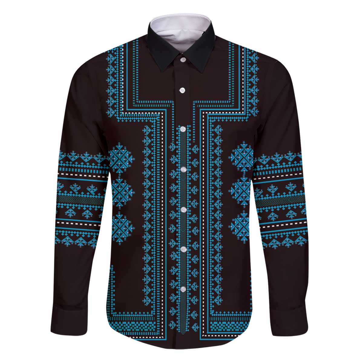 Bulgaria Traditional Pattern Blue Family Matching Puletasi and Hawaiian Shirt Balkan Culture - Wonder Print Shop