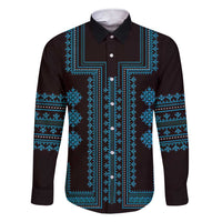 Bulgaria Traditional Pattern Blue Family Matching Short Sleeve Bodycon Dress and Hawaiian Shirt Balkan Culture - Wonder Print Shop