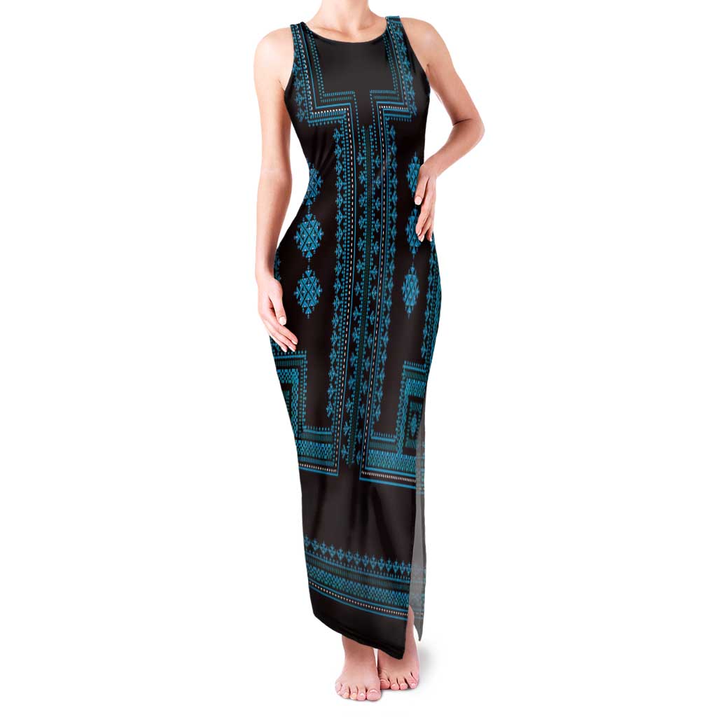 Bulgaria Traditional Pattern Blue Family Matching Tank Maxi Dress and Hawaiian Shirt Balkan Culture - Wonder Print Shop