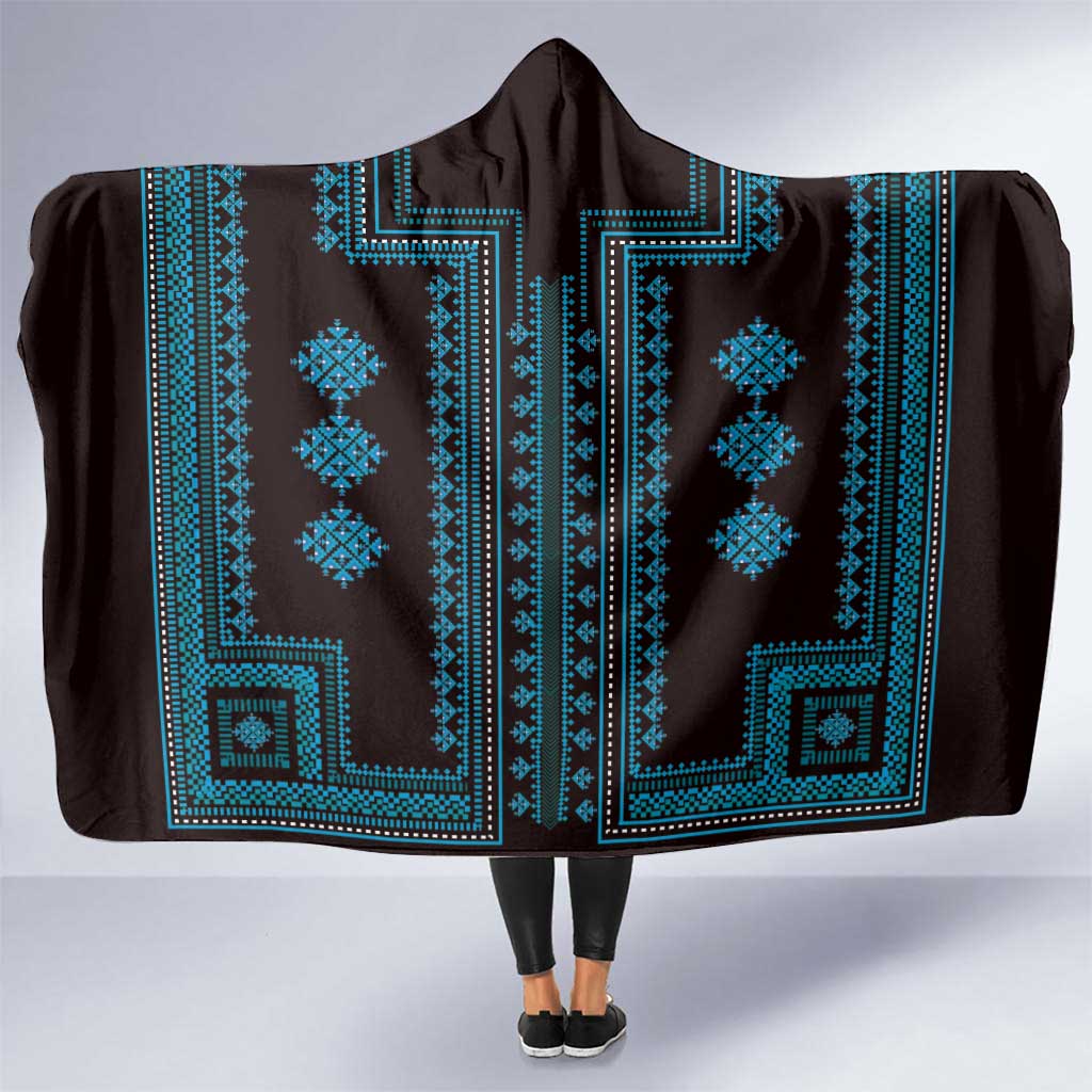 Bulgaria Traditional Pattern Blue Hooded Blanket Balkan Culture