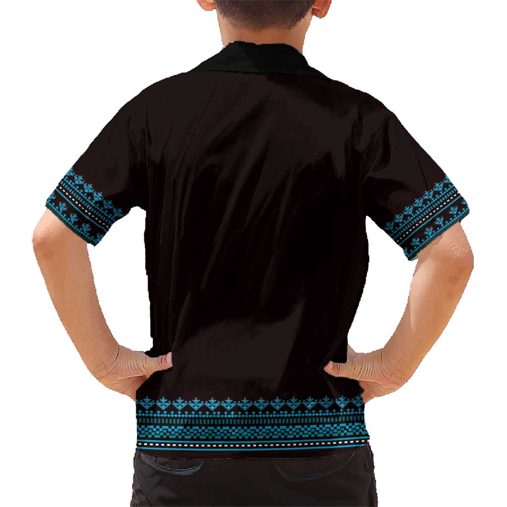 Bulgaria Traditional Pattern Blue Kid Hawaiian Shirt Balkan Culture - Wonder Print Shop